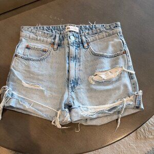 Zara Light Blue Distressed Jean Shorts